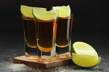 Shots with tequila with salt and lime