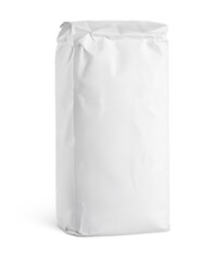 Blank white paper bag package of flour isolated on white background with clipping path