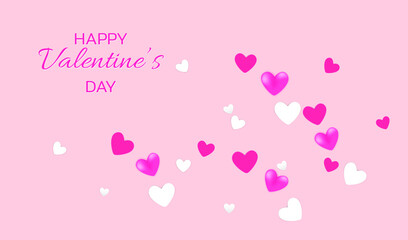 Pink and white 3D hearts. Holiday banner for Valentine's day, Wedding, Mother's Day.