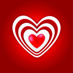 Valentine's Day background. 3D hearts on the red backdrop. Vector illustration EPS10