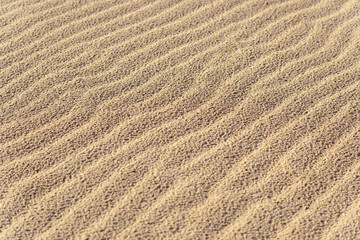 Fototapeta na wymiar Wavy sand texture background. Dented wave of the blow of the wind