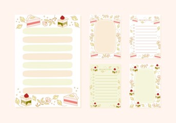 Set of printable vector template for to do list, manifestation planner, affirmation, gratitude, daily planner, notepad, journaling, bullet journal with cute strawberry cake and floral illustration