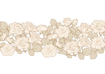 Seamless pattern with roses flowers. Colored vector illustration. In beige vintage colors