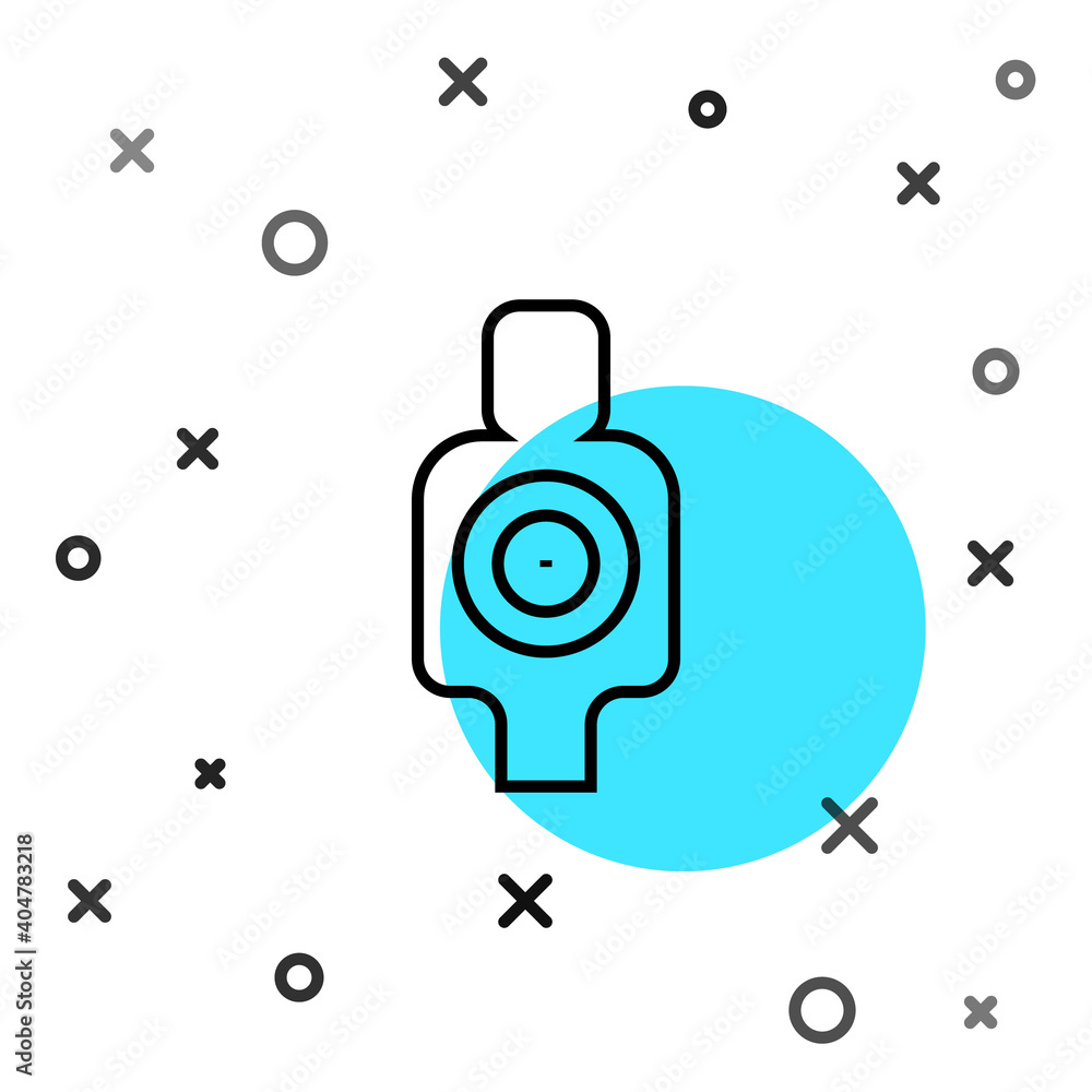 Poster black line human target sport for shooting icon isolated on white background. clean target with numb