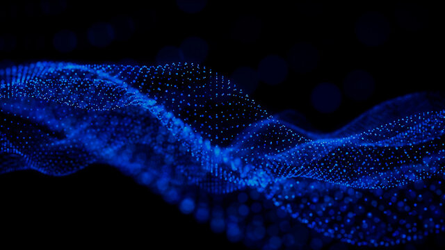 Abstract 3D Technology concept. Big Data and Artificial Intelligence represented as a High Tech Futuristic Particle Network. Abstract background. 3D render