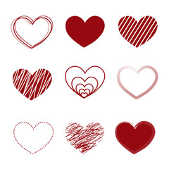 Red heart hand draw collection