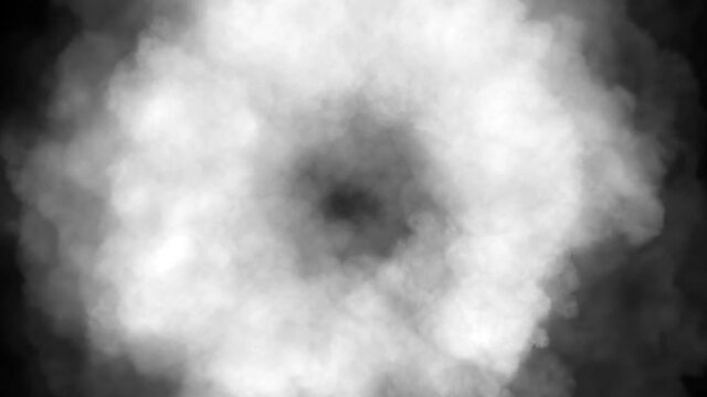 Particle smoke clouds vortex. Abstract smoke ring tunnel. Alpha channel mask