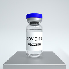 A mock-up of a medical vial of the vaccine. Production of drugs. 3d rendering.