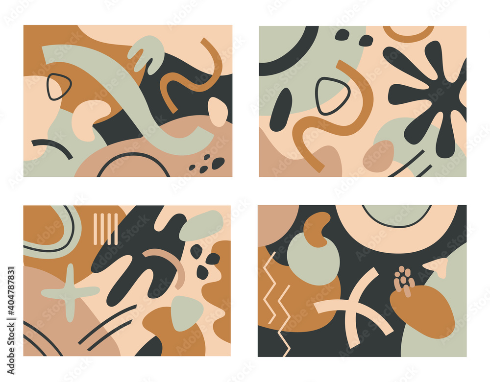 Poster Trendy set of abstract collages with colorful organic shapes and lines. Modern vector design backgrounds for social media, banners, covers, invitations