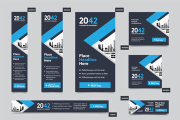 City Background Corporate Web Banner Template in multiple sizes. Easy to adapt to Brochure, Annual Report, Magazine, Poster, Corporate Advertising media, Flyer, Website.