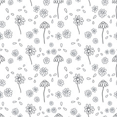vector seamless doodle pattern with chamomile on a white background