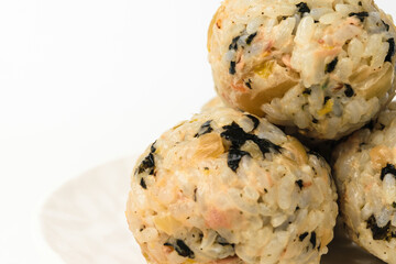 Rice ball on white background