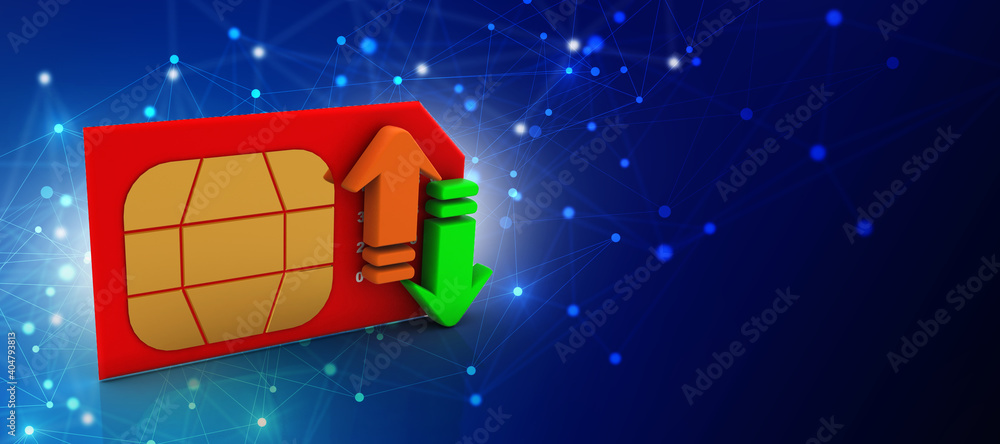 Aufkleber 3d render sim with uploading downloading arrow