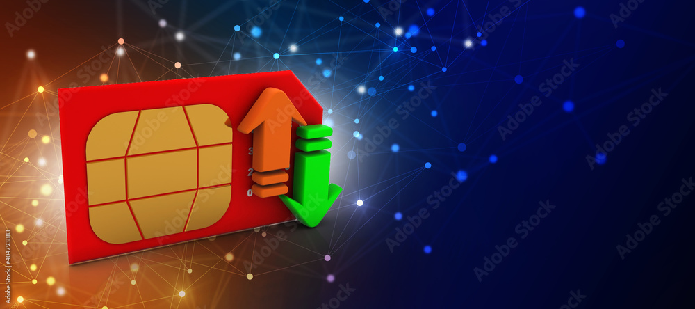 Aufkleber 3d render sim with uploading downloading arrow