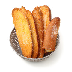 Slices toast bread on white background