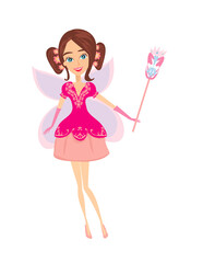 Fototapeta na wymiar Beautiful fairy with magic wand - isolated illustration