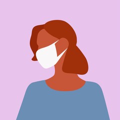 Portrait of a girl in protective masks in profile. Vector cartoon flat illustration set isolated on pink background.