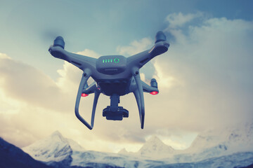 Naklejka na ściany i meble Flying drone taking picture of glacier lagoon in Tibet,China