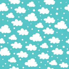 Fotobehang Clouds and polka dots seamless pattern on a blue background. Vector illustration © Lucky Project