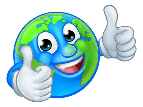 An earth globe world cartoon character mascot giving a thumbs up