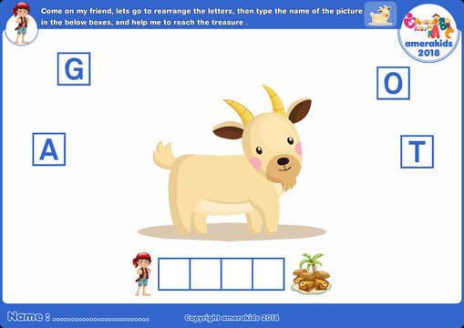Spelling word scramble game. Educational activity for kids. Alphabet ABC.