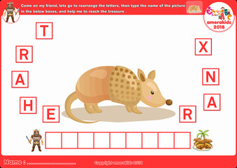Spelling word scramble game. Educational activity for kids. Alphabet ABC.