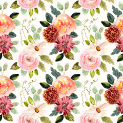 vintage floral garden watercolor seamless pattern