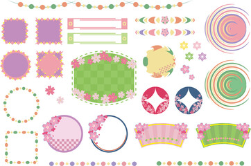 春イメージの和風フレームベクターイラストセット素材・あしらい・装飾・飾り罫　Sakura decorations