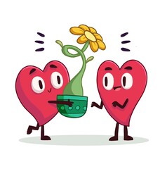 Valentine's day concept drawing; cartoon funny heart figures.