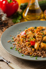 Buckwheat with chicken and vegetables.