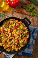 Buckwheat with chicken and vegetables.