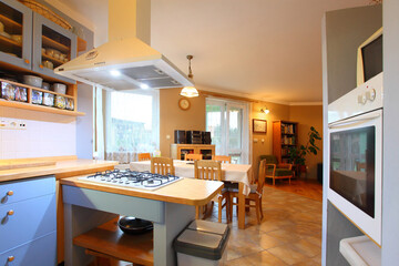 Kitchen interior in family house. Residential architecture on Bohemian countryside. Housing for the...
