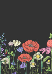 black  background with wildflowers pattern