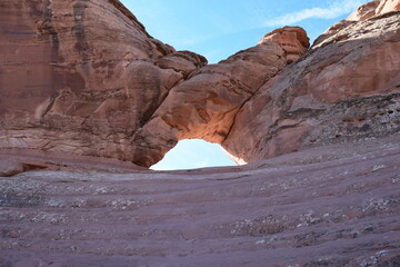 Utah stone red rock arch with single hole