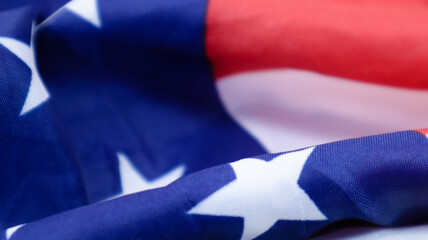 Flag of the United States of America designed during the American War of Independence, close-up.