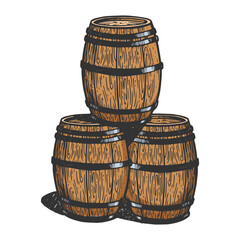 Fototapeta premium Wine beer barrels engraving raster illustration
