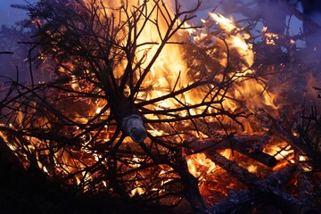 fire in the winter forest