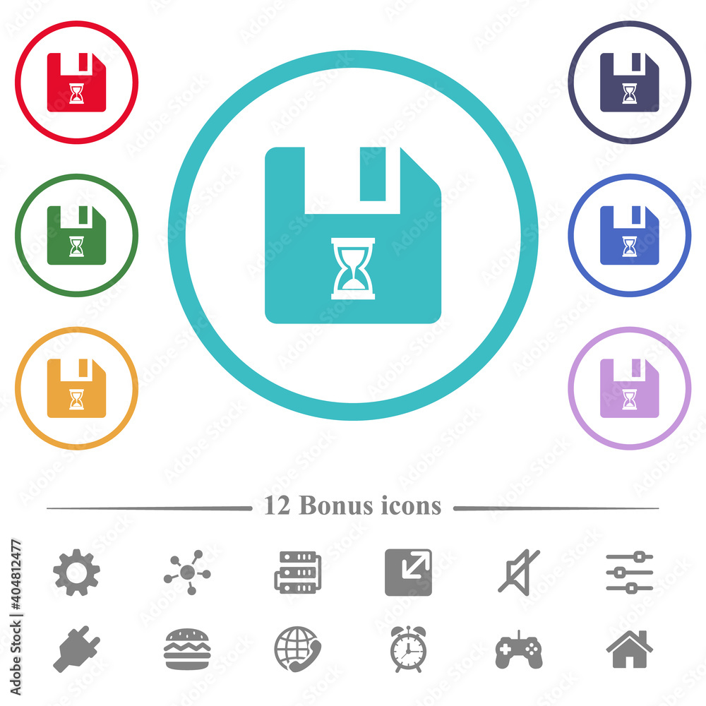 Poster file waiting flat color icons in circle shape outlines