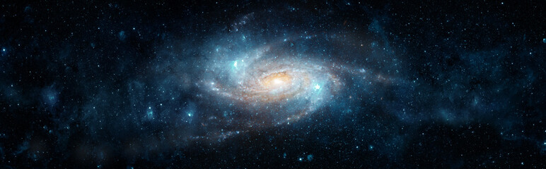 Ein Blick aus dem Weltraum auf eine Spiralgalaxie und Sterne. Universum gefüllt mit Sternen, Nebel und Galaxie. Elemente dieses von der NASA bereitgestellten Bildes.