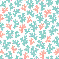 Sea corals seamless vector pattern. Pastel sea life illustration on white background.