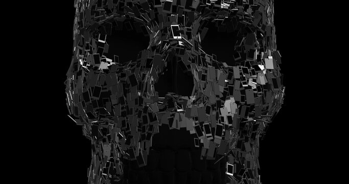 Internet Addiction And Piracy. Smartphones Forming A Skull Shape. Internet Addiction And Technology Related 3D Illustration Render