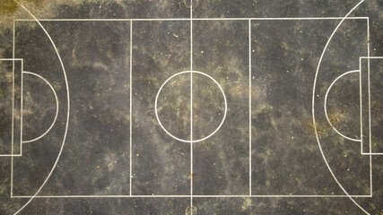 Top View, Bird eye view of school college with basketball and football soccer courts.
