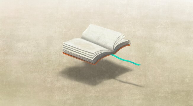 Conceptual art, surreal floating book, education and learn concept artwork, painting 3d illustration, minimal design