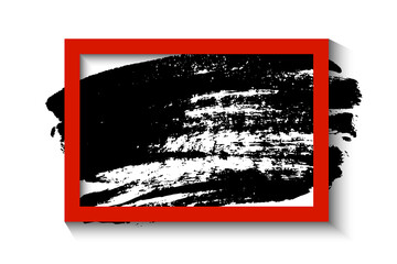 Red frame and black ink brush stroke on the white background. Vector illustration