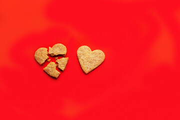 Biscuits in the form of a heart view from above, Valentines day concept