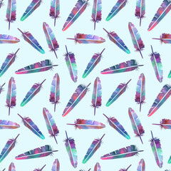 seamless pattern with watercolor feathers