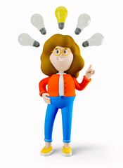Girl Susie has a good ideas. 3d rendering. 3d illustration. 3d character
