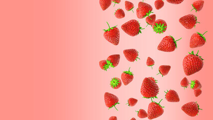 falling strawberrys on pink background 3d rendering 