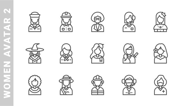 woman avatar 2, elements of avatar icon set. Outline Style. each made in 64x64 pixel
