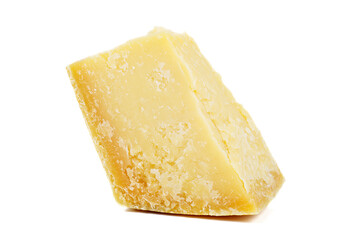 Piece of parmesan cheese isolated on white background.